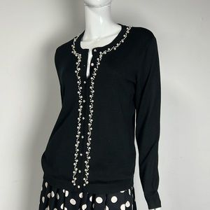 Elegant Black Pearl-Embellished Cardigan